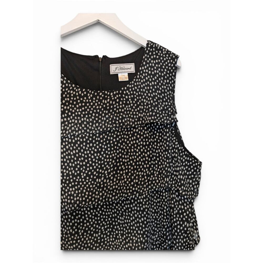 J. HOWARD Dress Tiered White Polka Dots on Black Sleeveless Chiffon - Size 24W - Picture 3 of 9